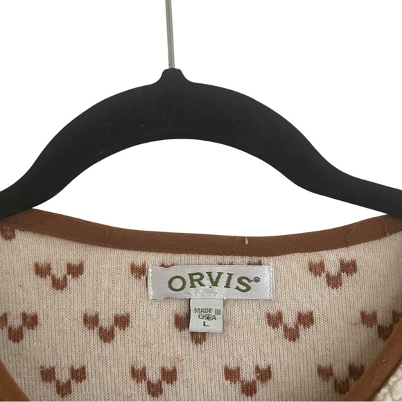 Orvis Beige Tan Fair Isle Collarless Fleece Jacket Large - Picture 9 of 12
